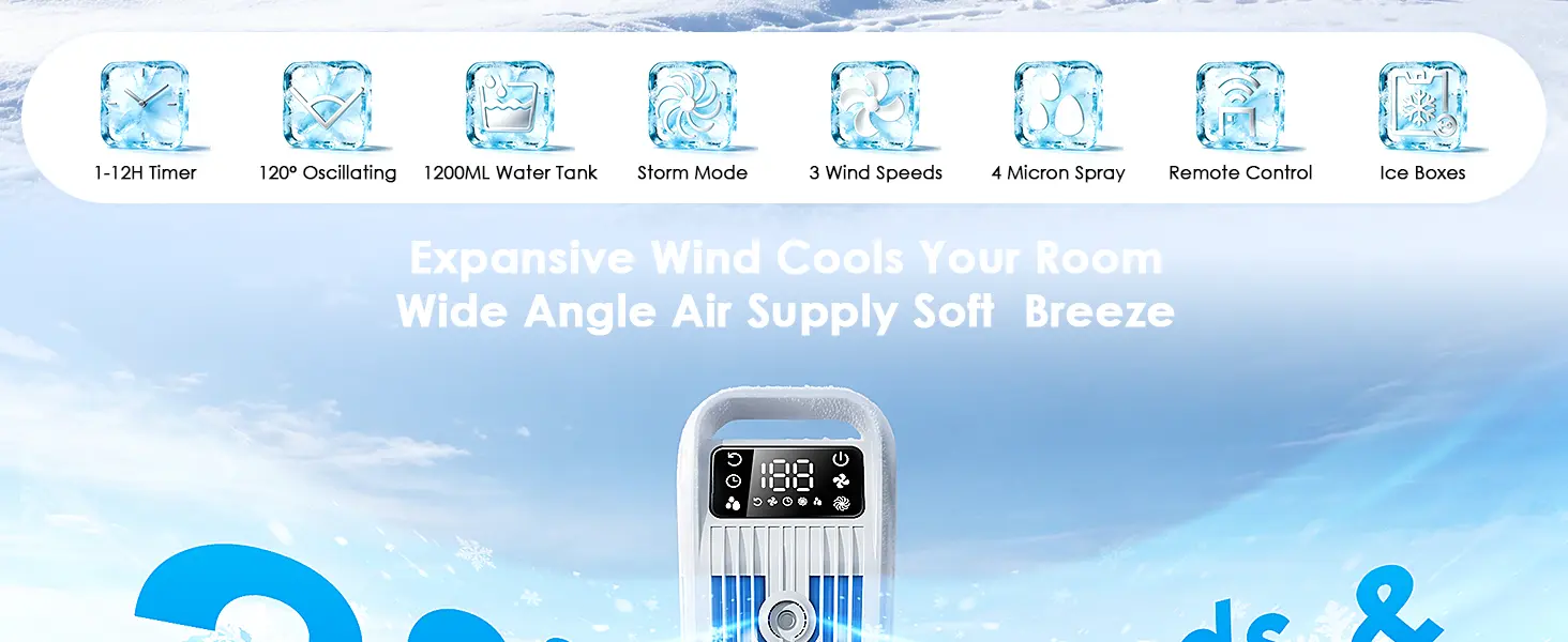Climatiseur Mobile 6 in 1, Climatiseur Portable Silencieux avec Refroidisseur d'air 1200ml, 1-12H Minuteries, 4 Vitesses, 120°Oscillation, Touches Tactiles (Blanc Cream) — contenu détaillé 2