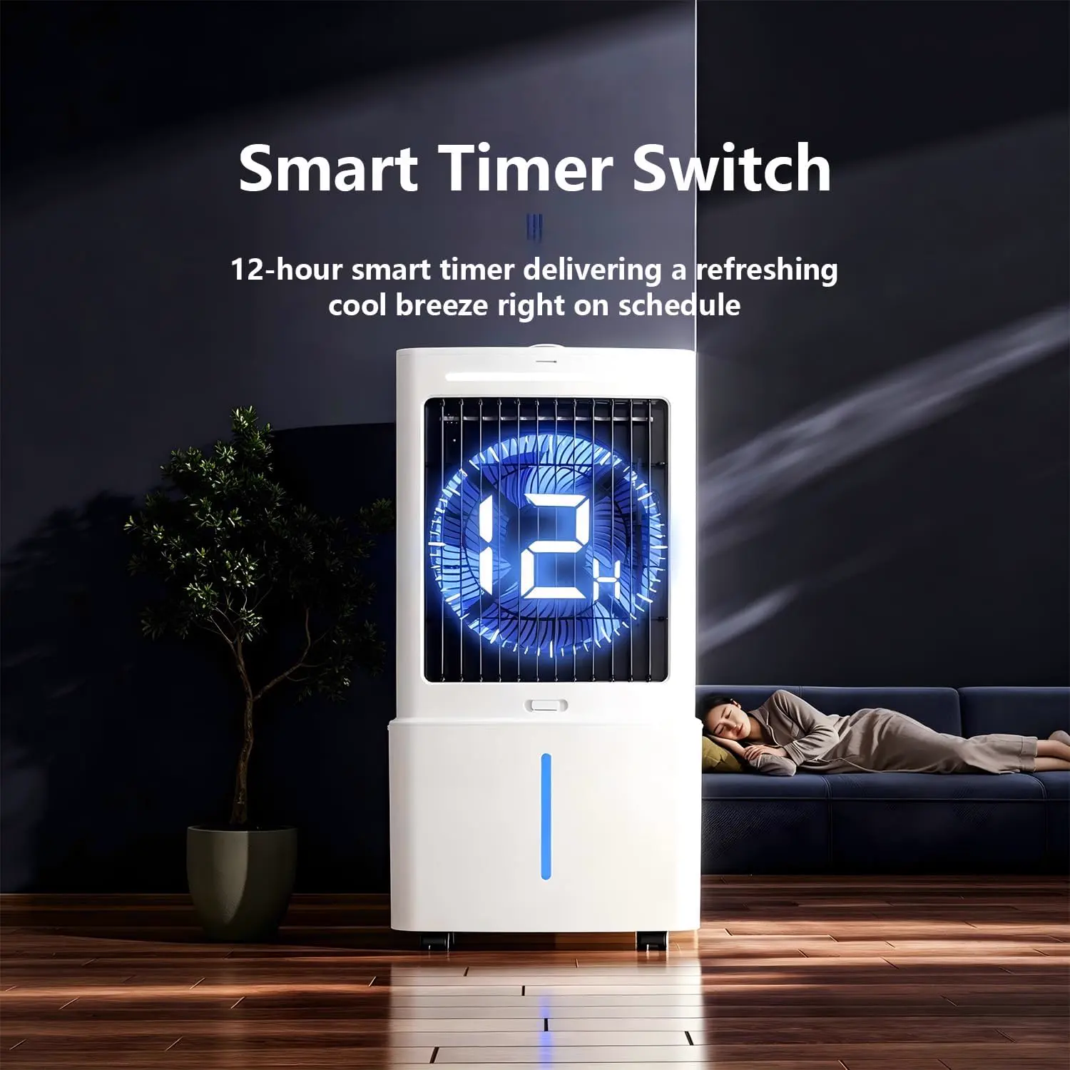 Climatiseur Portable Blanc 8000 BTU Sans Évacuation | 3 Vitesses, Télécommande Incluse, Minuterie 1-12 Heures, Oscillation 90°, Réservoir Amovible vue 3