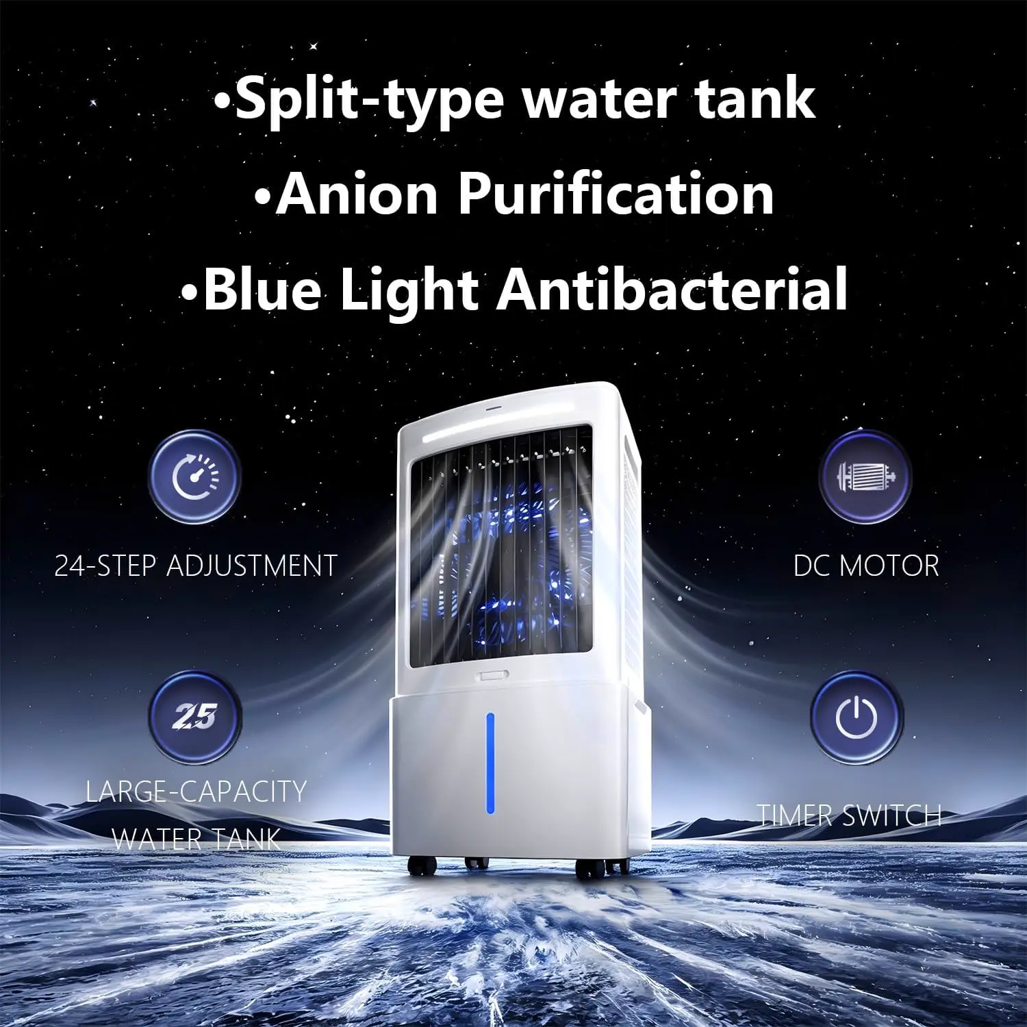 Climatiseur Portable Blanc 8000 BTU Sans Évacuation | 3 Vitesses, Télécommande Incluse, Minuterie 1-12 Heures, Oscillation 90°, Réservoir Amovible vue 4