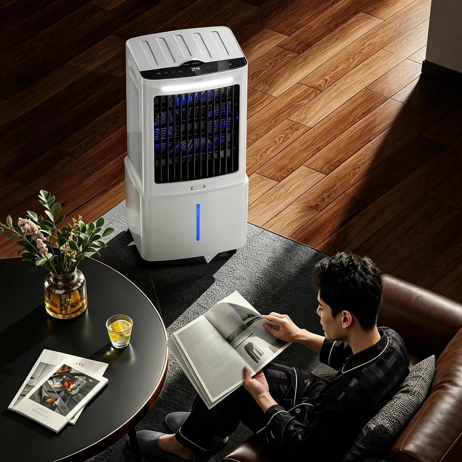 Climatiseur Portable Blanc 8000 BTU Sans Évacuation | 3 Vitesses, Télécommande Incluse, Minuterie 1-12 Heures, Oscillation 90°, Réservoir Amovible vue 8