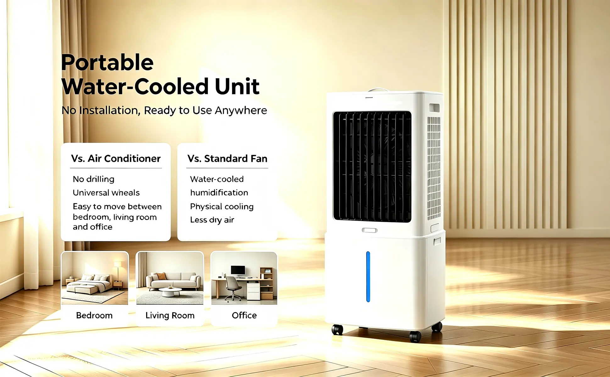 Climatiseur Portable Blanc 8000 BTU Sans Évacuation | 3 Vitesses, Télécommande Incluse, Minuterie 1-12 Heures, Oscillation 90°, Réservoir Amovible — contenu détaillé 3