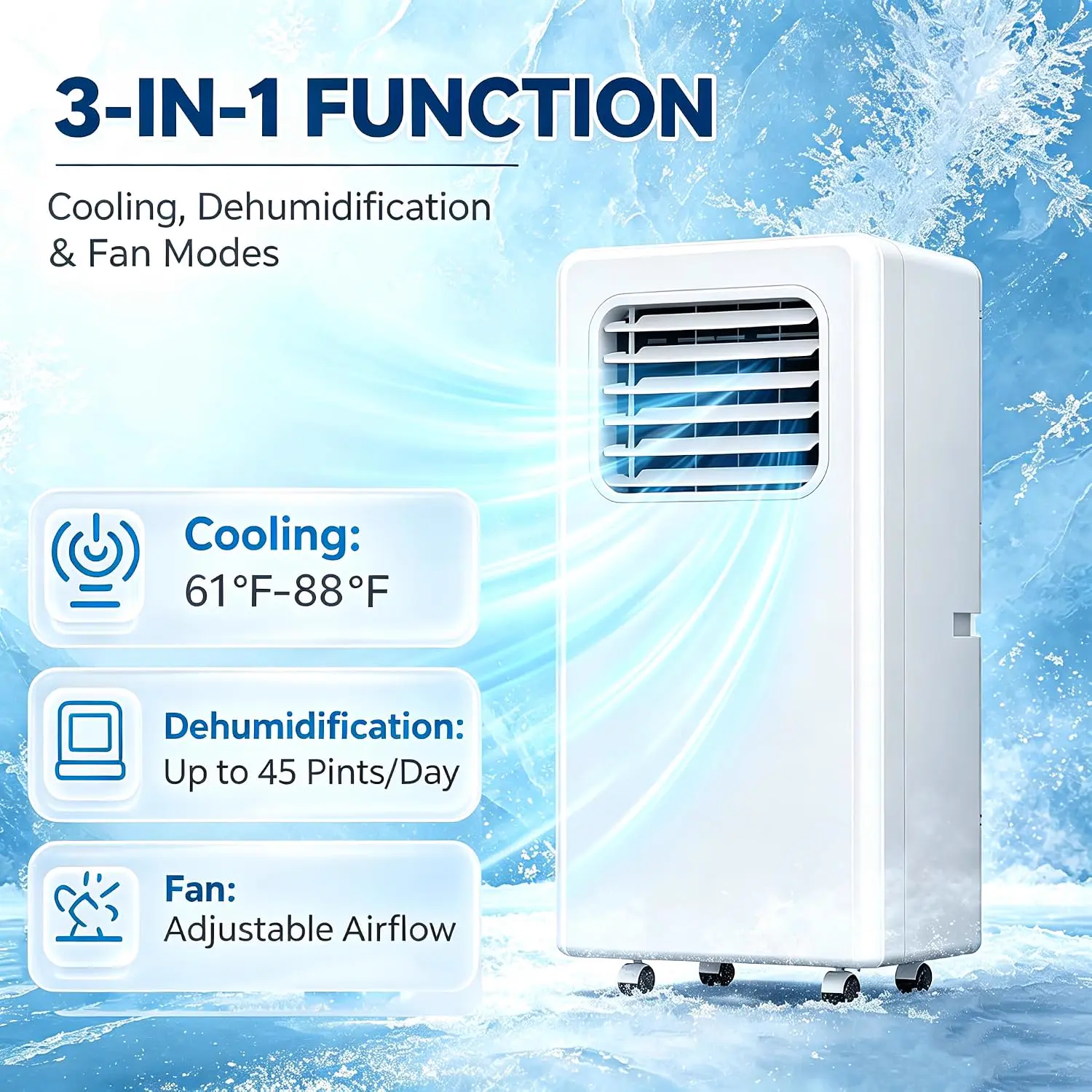 Climatiseur portable silencieux, refroidisseur mobile compact avec filtre à poussière et drainage continu, écran LED et télécommande, pour chambre ou appartement 12000btu vue 3