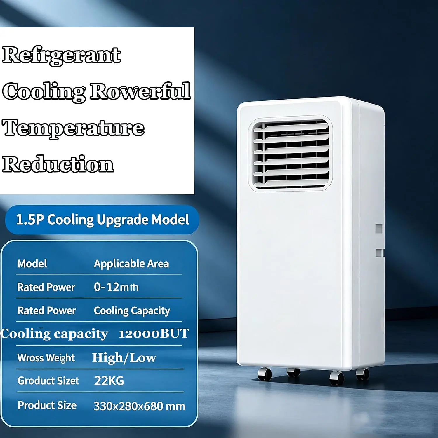 Climatiseur Mobile Puissant (12 000/18 000 BTU) – sans unité extérieure, Silencieux, sur roulettes, avec télécommande – Idéal pour Le Bureau 12000BTU vue 2