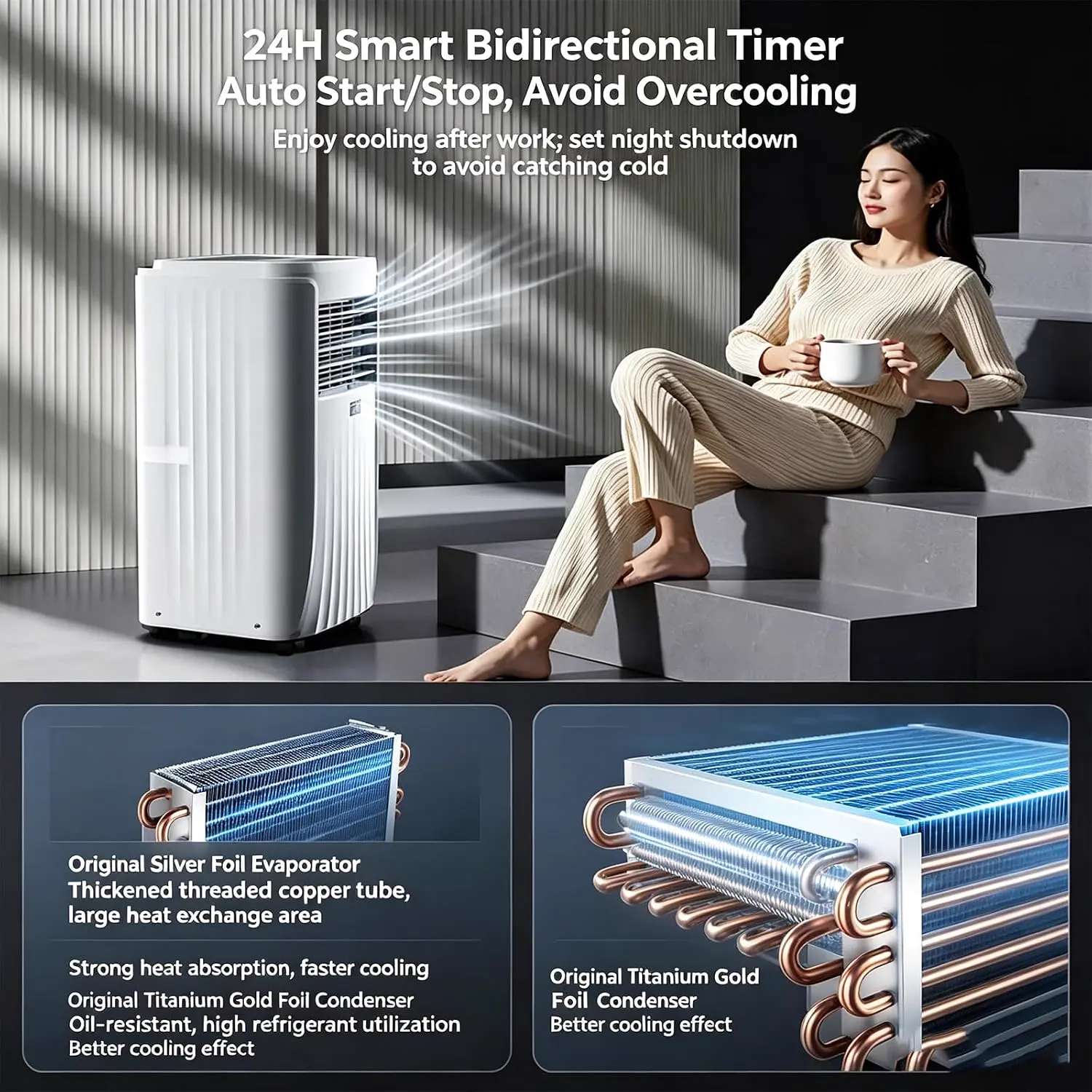 Climatiseur Mobile Puissant (12 000/18 000 BTU) – sans unité extérieure, Silencieux, sur roulettes, avec télécommande – Idéal pour Le Bureau 12000BTU vue 4