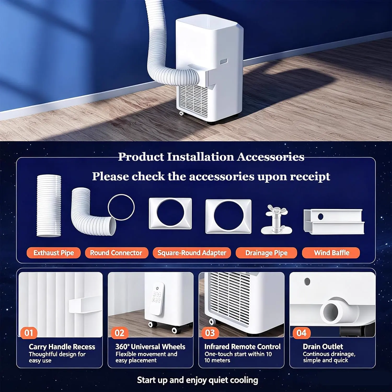 Climatiseur Mobile Puissant (12 000/18 000 BTU) – sans unité extérieure, Silencieux, sur roulettes, avec télécommande – Idéal pour Le Bureau 12000BTU vue 7
