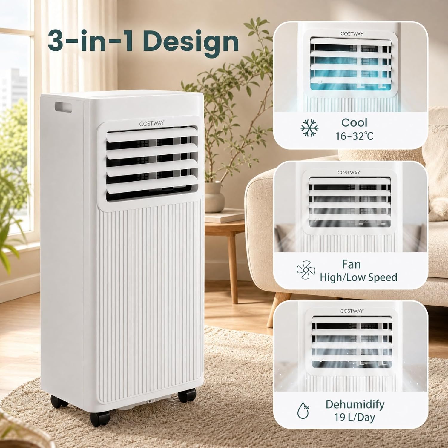 LIFEZEAL Climatiseur Mobile Silencieux, Climatiseur Portable, avec Refroidissement, Déshumidification, Ventilation, Mode Sommeil, Minuterie 24h (7000, BTU, Style2) vue 3